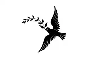 Zeichnung: Vogel mit Zweig im Schnabel
