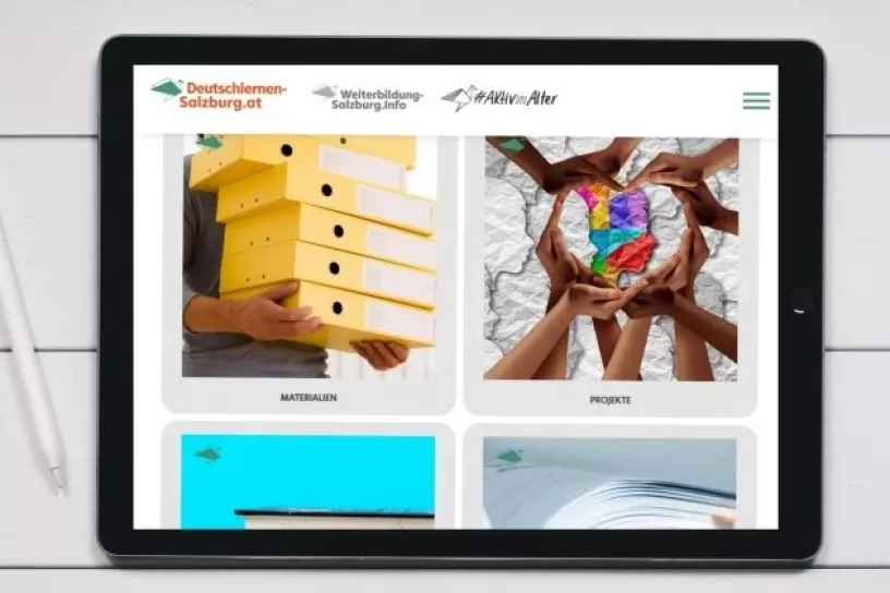 Tablet mit der Website deutschlernen-salzburg.at