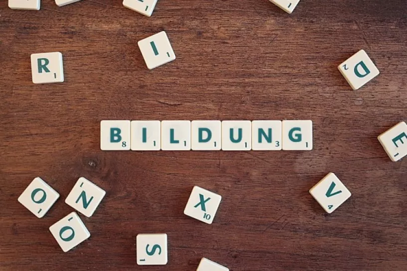 Scrabble-Steine, darauf steht "Bildung"